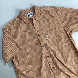 Columbia Button Down Men's Large‎ Orange Check Short Sleeve Cotton Sportswear